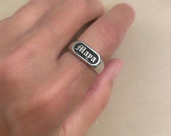 Signet Ring, Personalized Ring, Gothic Ring, Custom Ring, Sterling Silver Rings, Old English Name Rings, Oval Seal, Statement Rings