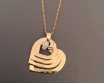 Personalized Heart Mom Necklace, Engraved Child Names, Hamsa Pendant