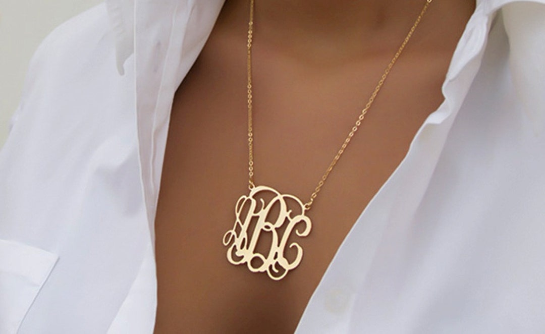 Monogrammed Gifts, Monogram Necklace, Gold Monogram Necklace Gift ...
