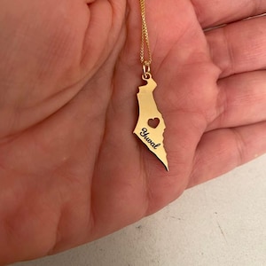 Israel Map Halskette mit hohlem Herzen und ישראל Gravur, Israel Halskette, Israel Anhänger Jüdischer Schmuck, Jejuda, Name Israel Halskette