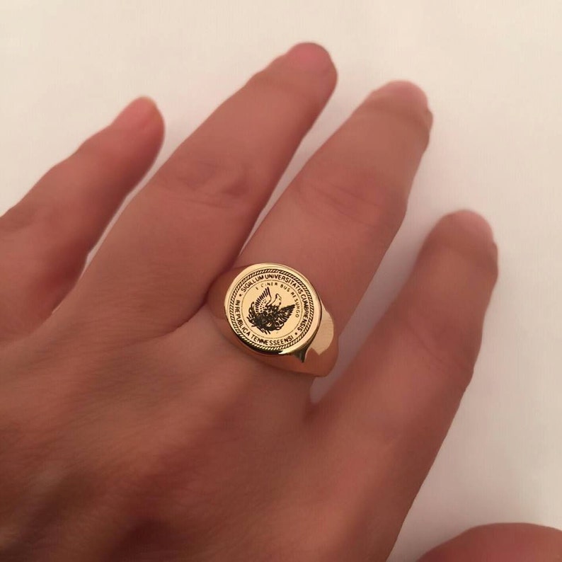 College Ring Engraved Ring Personalized Ring College Crest Etsy