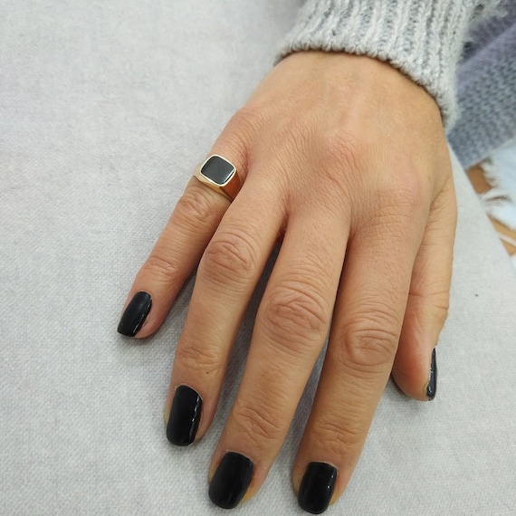 Onyx Ring Pinky ring Signet Ring. Black Signet Ring Square Black Onyx Ring Unisex Ring Fashion Ring Black Stone Ring