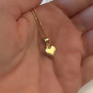 Gold Heart Necklace, 14K Gold Heart Pendant, Shiny Puffed Heart Charm, Love necklace, Big Gold Puffy Heart Pendant.