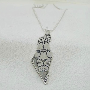 Pendentif Lion d'Israël, gravure de lion, collier étoile de David, bijoux juifs, pendentif Magen David, Lion de Juda, collier carte d'Israël.