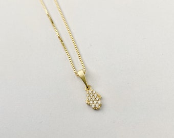 14k Solid Gold Hamsa Pendant, Pointing Down Charm, Gold Hand Pendant, Real Gold Pendants, Dainty Good Luck Charm, Symbol of Protection