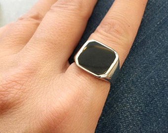 Signet Ring, women ring, men ring, Pinky ring, Onyx Ring. Silver Signet Ring, Black square Signet Ring, Man Pinky Ring, Woman Pinky Ring