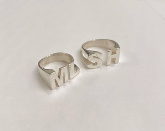 Initials Ring, Sterling Silver Custom Initial Ring, Personalized letter Cut Ring, 2 Letters Name Ring, Statement rings, A-Z Letters