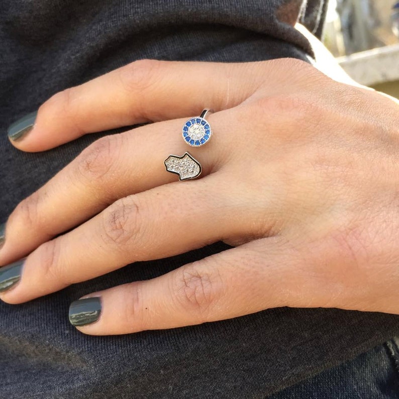 Hamsa Ring Silver Hamsa Hamsa Ring HAMSA Eye Ring Hamsa Jewelry Simulate Diamonds Blue Eye Hamsa Charm Gold Hamsa
