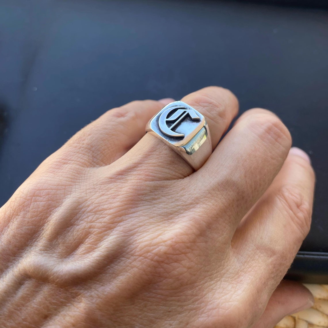 Engraved Ring AZ Initial Ring Gothic Letter Custom Etsy