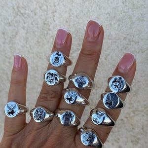 Anel com brasão de família, anel com brasão gravado, anel personalizado, anel com sinete, presente especial para mulheres/homens, anel mindinho, anéis de ouro