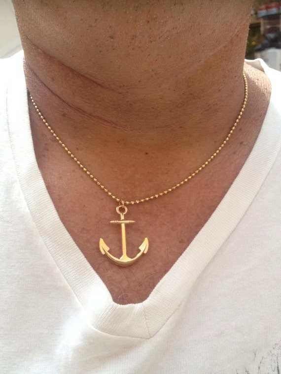 Men's Anchor Necklace, Gold Plated Pendant, Men Jewelry, Anchor Jewelry,  Sailor Jewelry, Nautical Jewelry, Gift for Him, Boyfriend Gift 