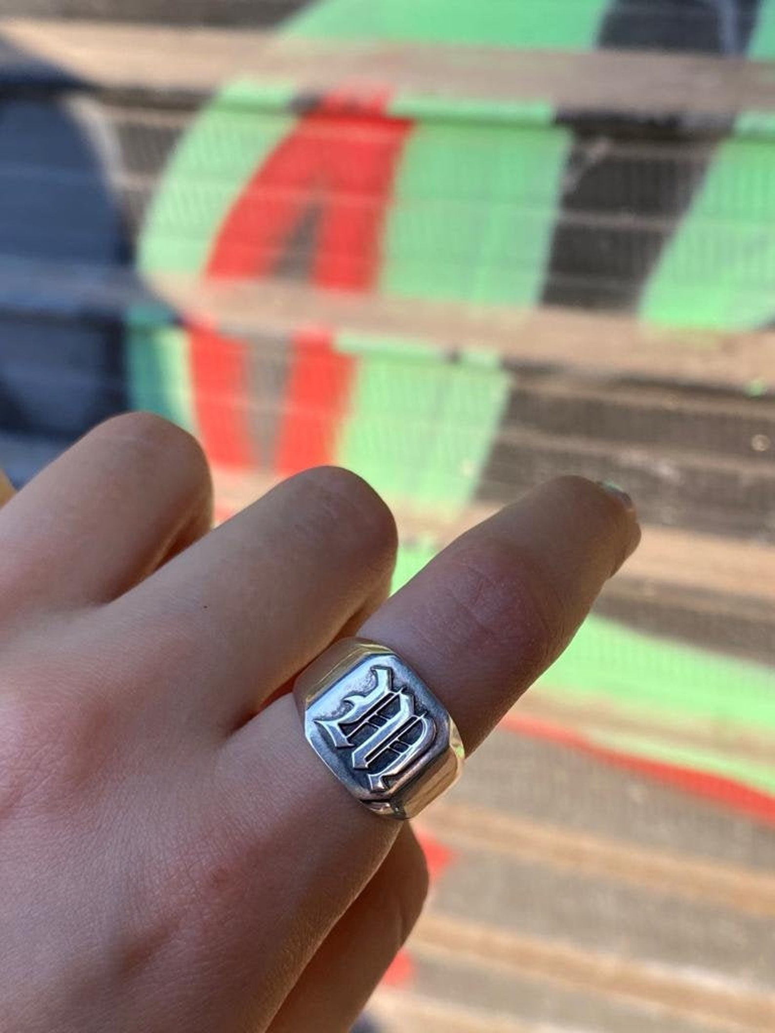 Engraved Ring AZ Initial Ring Gothic Letter Custom Etsy