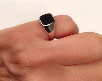 Black Onyx Ring, Signet Ring, women ring, men ring, Pinky ring, Sterling Silver, Black square Signet Ring, Onyx Gemstone, Black Ring