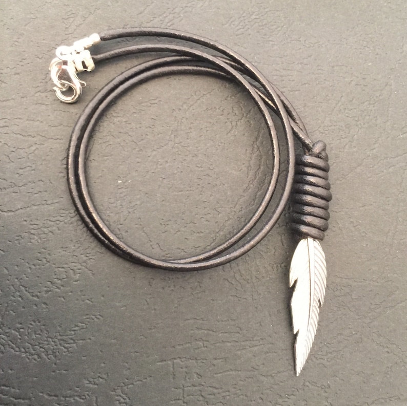 Mens Jewelry Men/'s Feather Jewelry -Gift For Him Men/'s Necklace Black Leather Wire Necklace With Feather Pendant