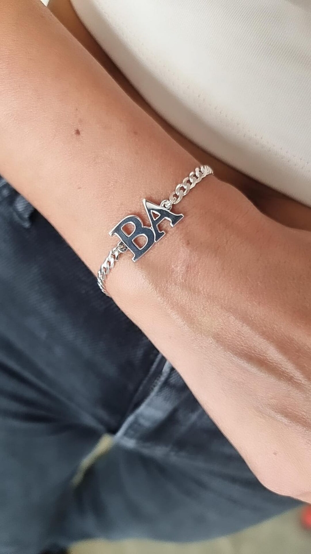 Personalized Link Bracelet with Charm of Small Letters