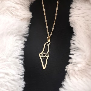 Collier Israël en or, breloque Israël, collier carte d'Israël, pendentif étoile de David, bijoux Israël, cadeaux juifs, bijoux Judaica.