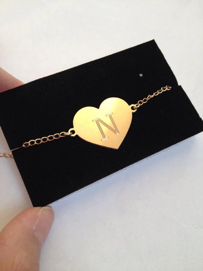 birthday gift personalized monogram Heart Bracelet personalized initial engraved bracelet gift ideas Friendship Bridesmaid Bracelet