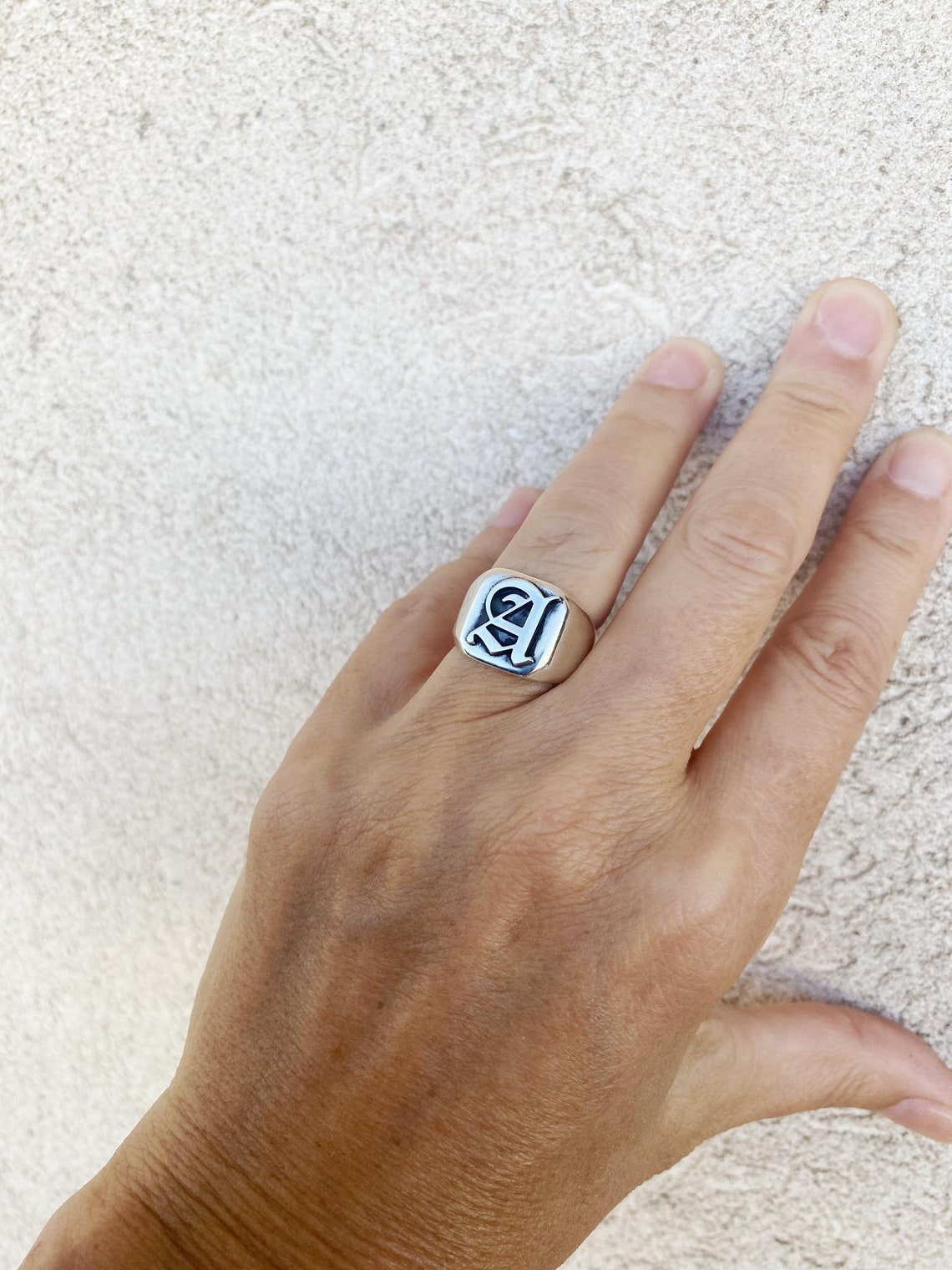 Engraved Ring AZ Initial Ring Gothic Letter Custom Etsy