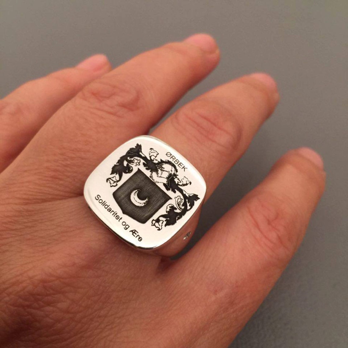 Mens Ring Crest Engraved Ring Personalized Ring Etsy Australia