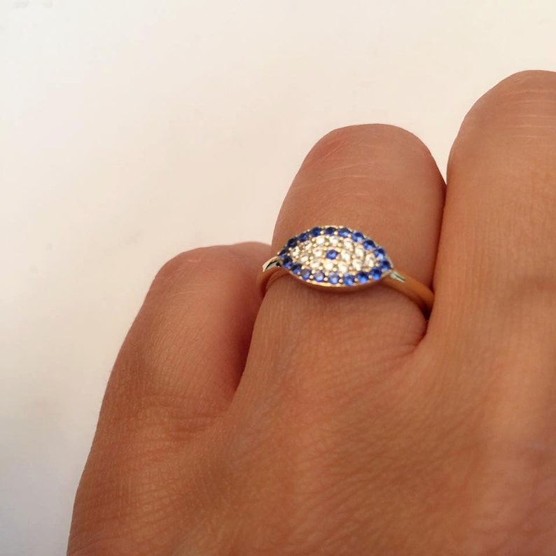 Blue Eye Ring Jewelry Gold Ring Simulate Diamonds Evil Etsy