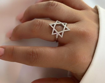 Star Of David Israeli Ring - Israel Star Of David Ring, Gold / 925 Sterling Silver Star Of David, Jewish Star - Magen David, Jewish Jewelry