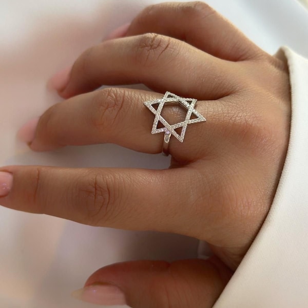 Star Of David Israeli Ring - Israel Star Of David Ring, Gold / 925 Sterling Silver Star Of David, Jewish Star - Magen David, Jewish Jewelry