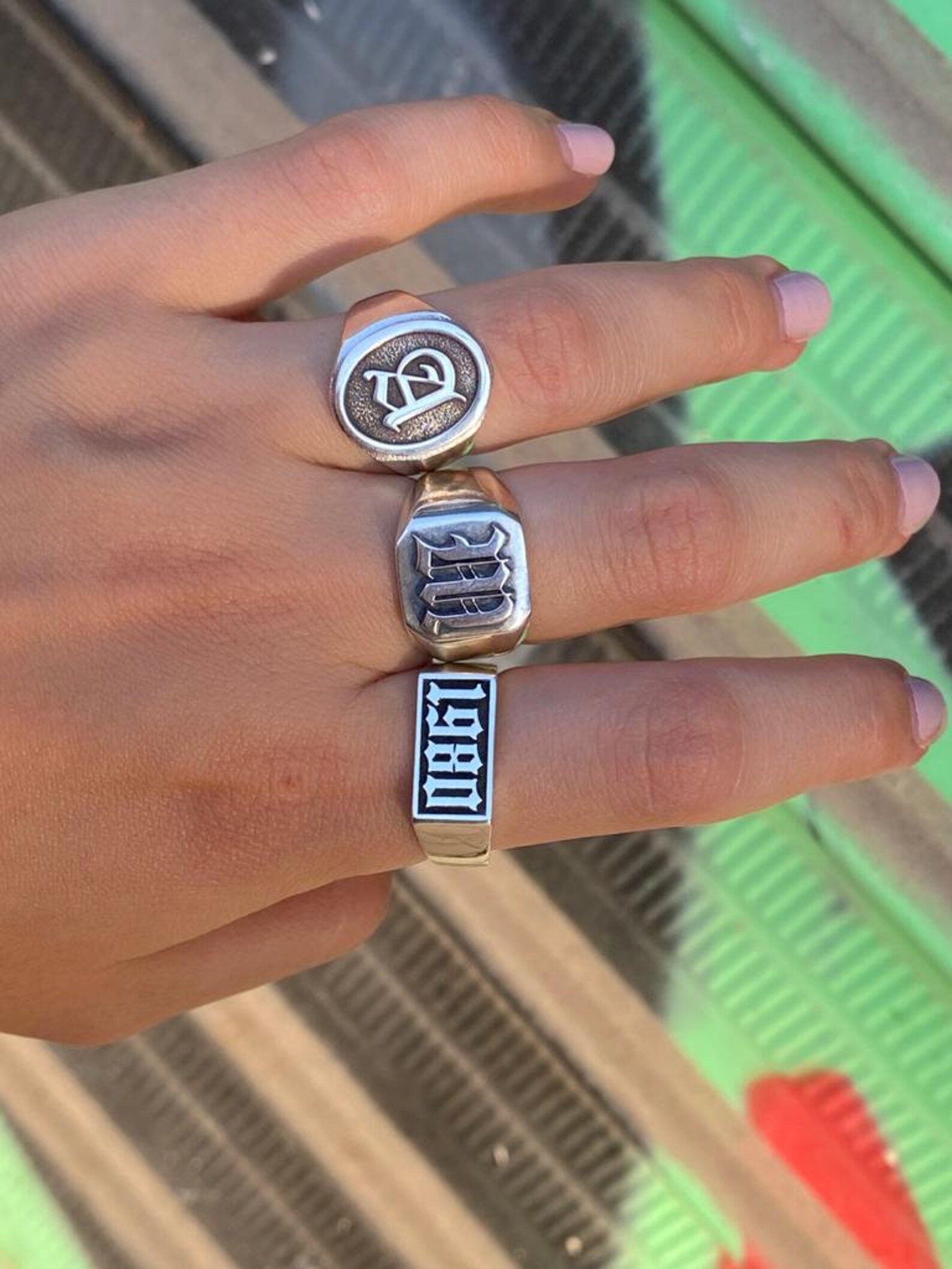 Gothic Date Ring Stackable Year Ring Personalized Date Ring Etsy