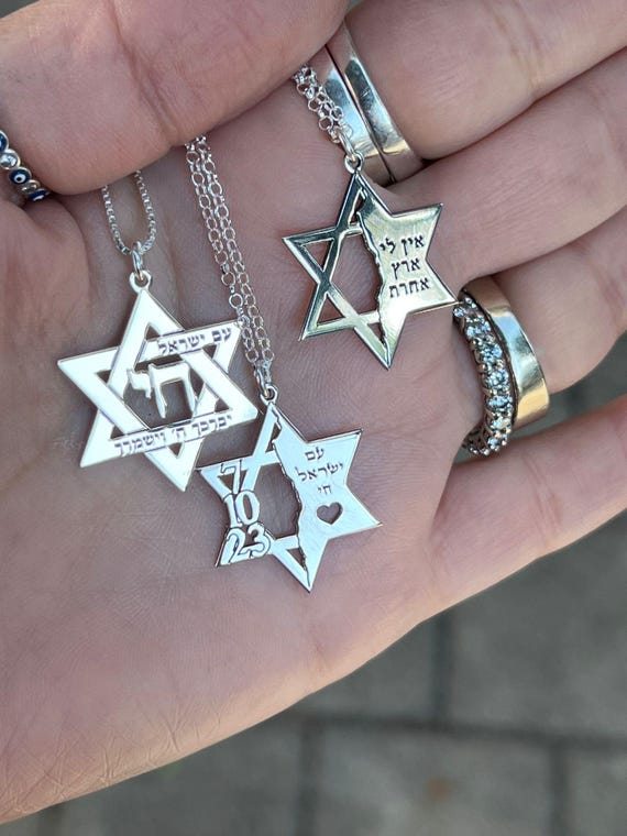 Sterling Silver Star of David Chai Necklace, Israel Pendant