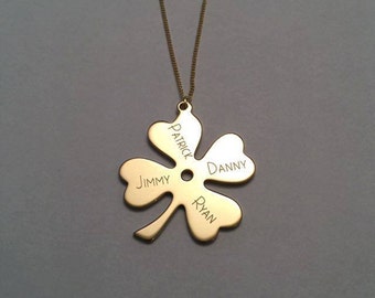 Clover Necklace, Personalized Names Necklace, Four Leaf Necklace, ireland clover necklace, Engrave Necklace, mom necklace, 4 Leaf Clover