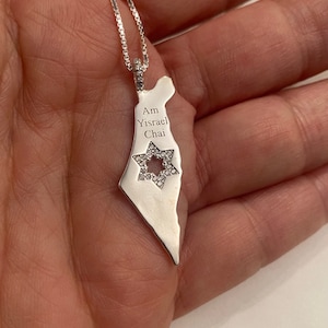 Collana Israele, Ciondolo d'argento Israele con Stella di David CZ, Gioielli ebraici, Regali Judaica, Am Israel Chai, Mappa di Israele, Magen David