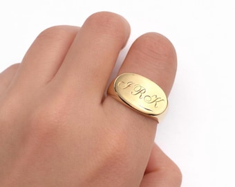 B”18K GF 刻印 シグネットリング イニシャル ピンキー ゴールド