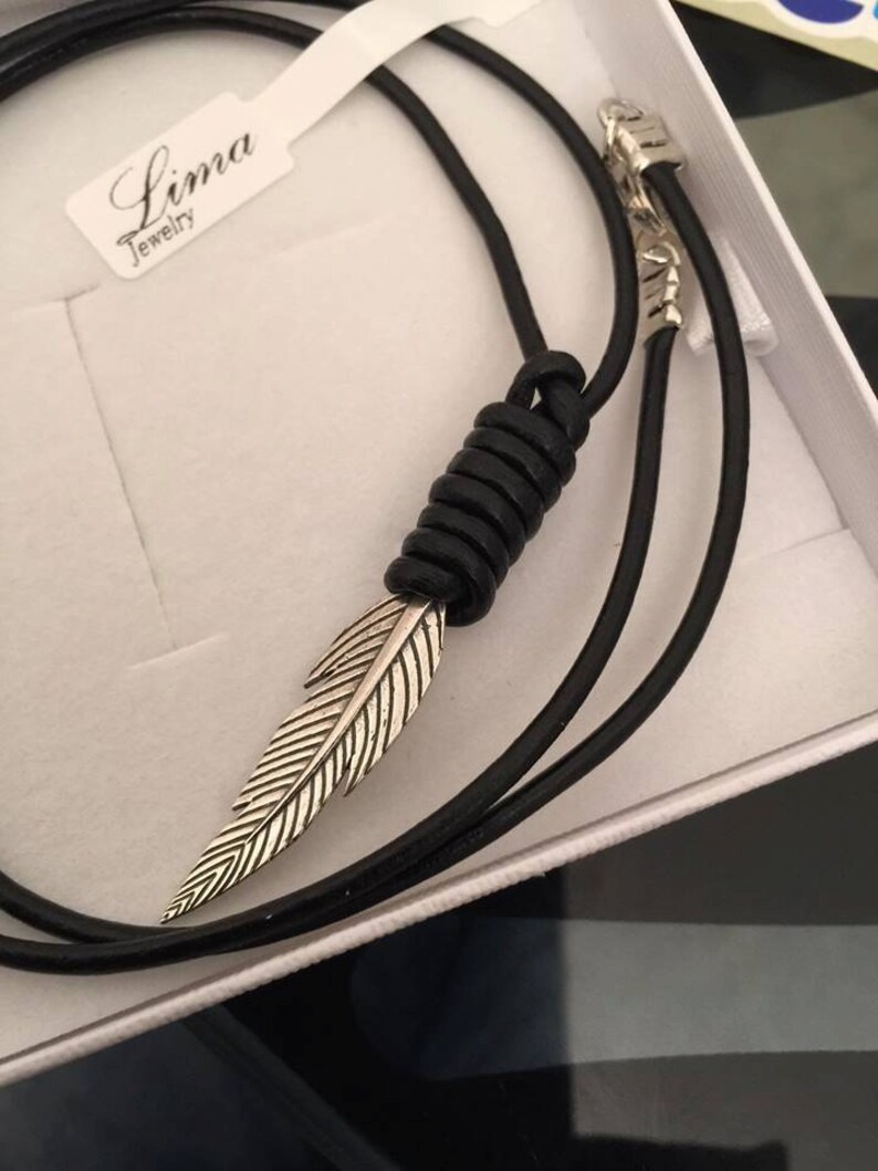 Mens Jewelry Men/'s Feather Jewelry -Gift For Him Men/'s Necklace Black Leather Wire Necklace With Feather Pendant