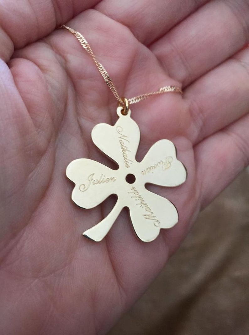ireland clover necklace Engrave Necklace Personalized Names Necklace Clover Necklace 4 Leaf Clover Four Leaf Necklace mom necklace