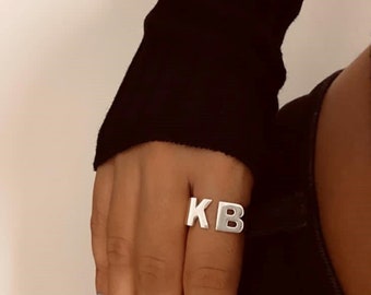 Block Letter Initial Ring, Sterling Silver 925, 2 Letters, Customized Handmade Jewelry, Block Letters, Name Ring, Personalized Initials