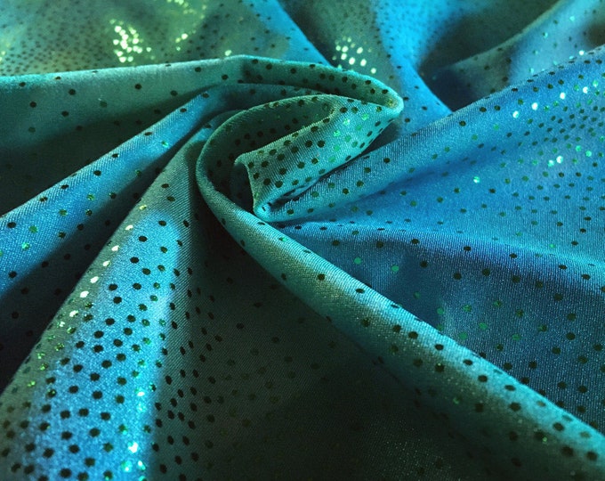 Green Foil on Lime Green, Yellow, Turquoise, Dark Blue, and Light Blue Tye Dye Midweight Spandex