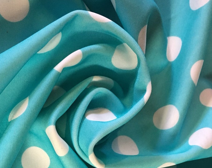 White Polka Dots on Turquoise Spandex