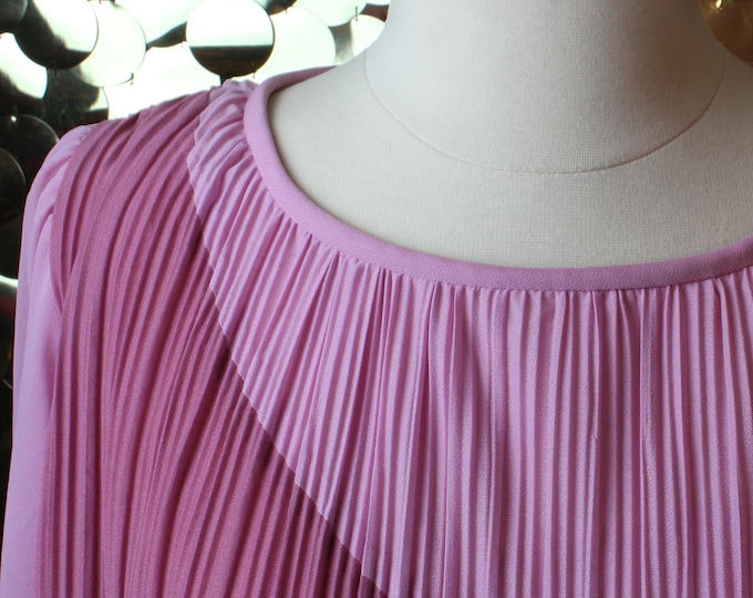 Vintage Pink+Mauve Color Block Pleated Midi Dress