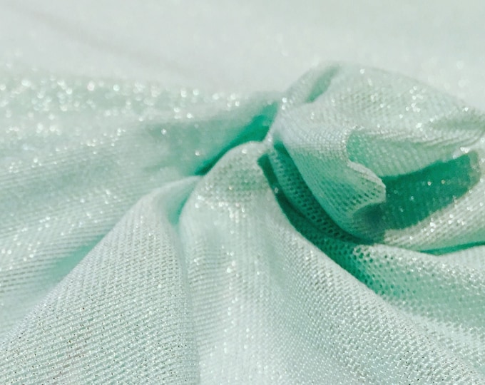 Seafoam Green Lightweight Mesh with Silver Metallic Lurex