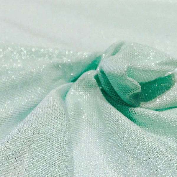 Seafoam Green Lightweight Mesh with Silver Metallic Accents/ 58" wide/ Poly Spandex/ 4-way stretch/ Mint Pastel Fabric By The Yard/ BTY