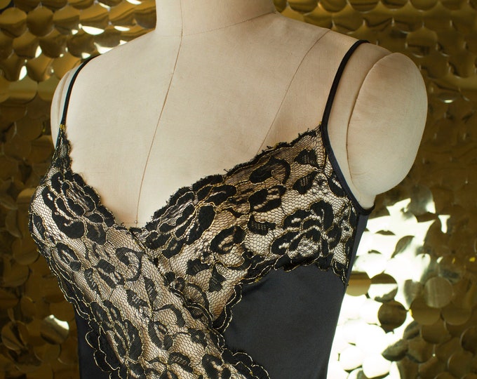 Metallic Lace Colesce Collection Black + Gold Peekaboo Nightgown