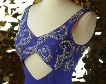 Medium 1990s Blue Velvet Evening Dress ...