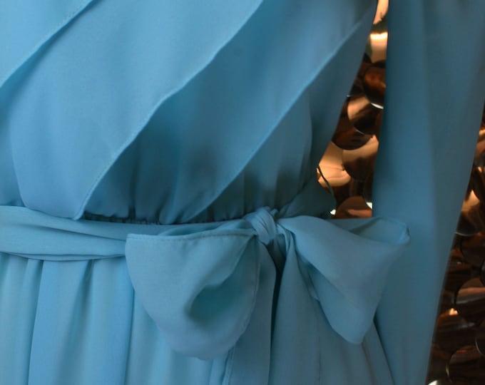 Vintage Aqua Long Sleeve Ruffled Daydress