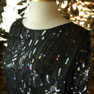 PRISMATIC 70s 80s Vintage Black Iridescent Long Sleeve Sequinned Gown/ VTG/ Glam Metallic Iridescent Formal Eveningwear Cocktail Dress