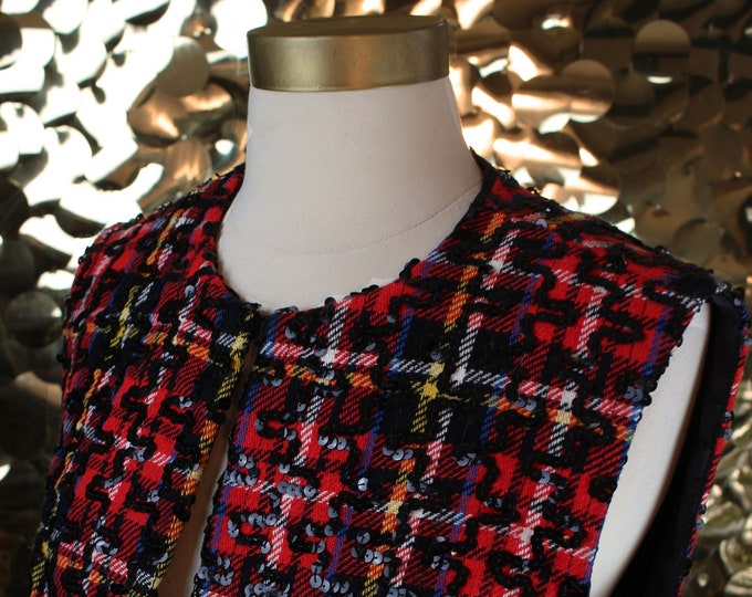 70s 80s Lee Jordan Plaid Sequin Vest
