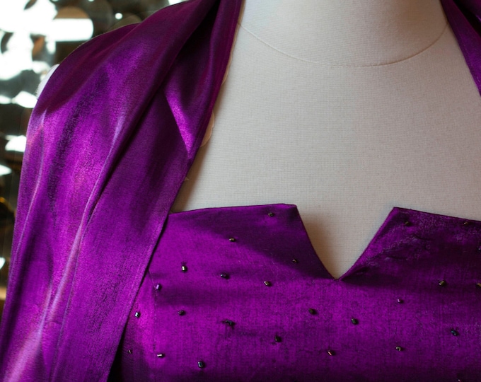 Magenta De Laru by Sheila Yen Iridescent Embellished Column Dress + Shawl