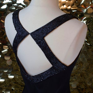 RACY 90s 00s Vintage Jones New York Black Beaded Below the Knee Dress/VTG/Bold Glam Racerback Lowcut Cocktail Party Dress/Open Cutout