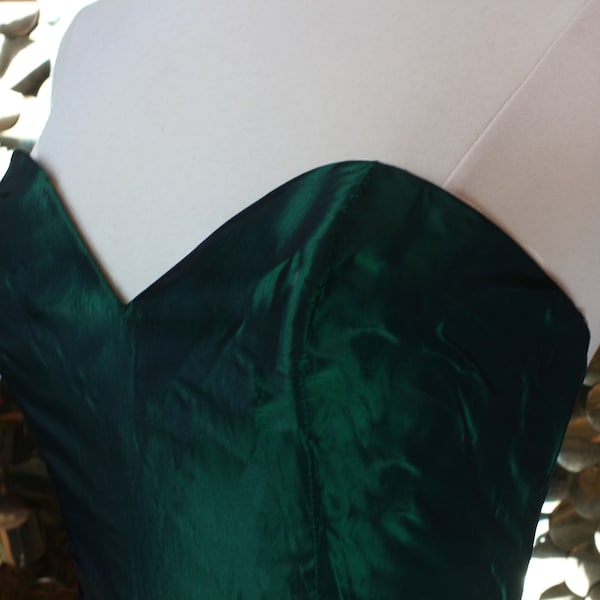 SHOWSTOPPER 80s Vintage Emerald Green Taffeta Strapless Ballgown/ VTG/ Elegant Long Glam Shiny Metallic Formal Sweetheart Evening Dress