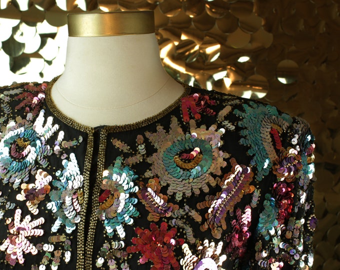 Laurence Kazar Multicolor Long Sleeve Sequin Jacket