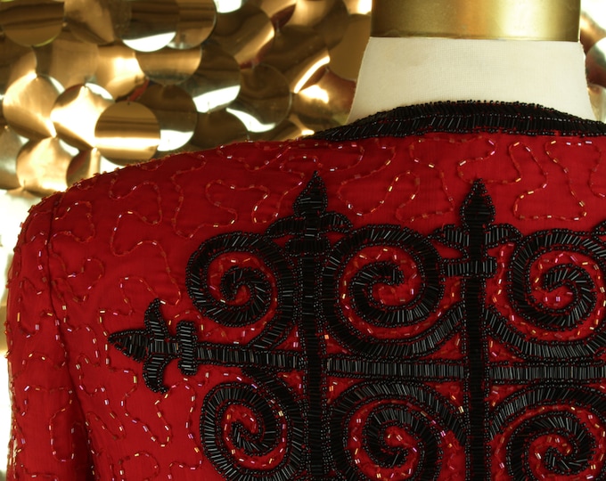 80s 90s Ornate Laurence Kazar Long Sleeve Beaded Jacket