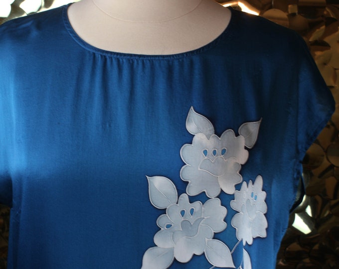 NEW YI Tai Fou Se Vintage Emerald Blue Silk Chemise Dress